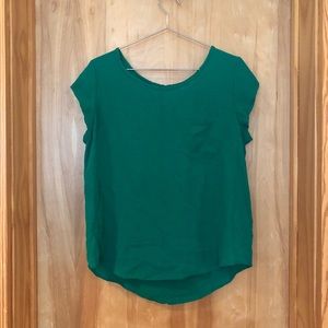 Joie Short Sleeve Green Silk Top Size L